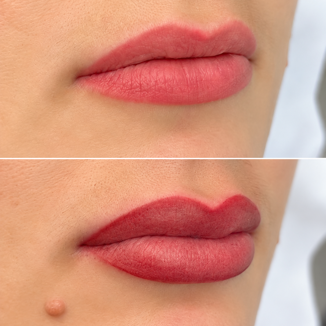 Lippen-Vollschattierung Vorher-Nachher-Ergebnis